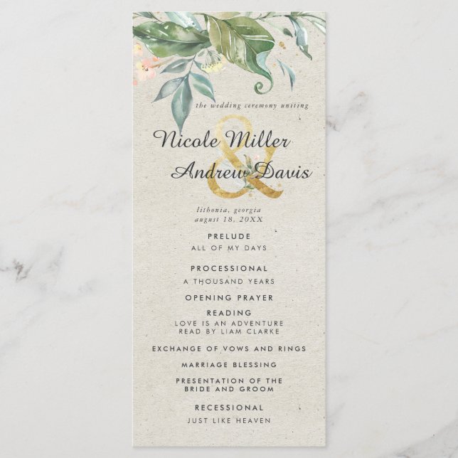 Programa de Cerimônia de Casamento Elegante Verde  (Frente)