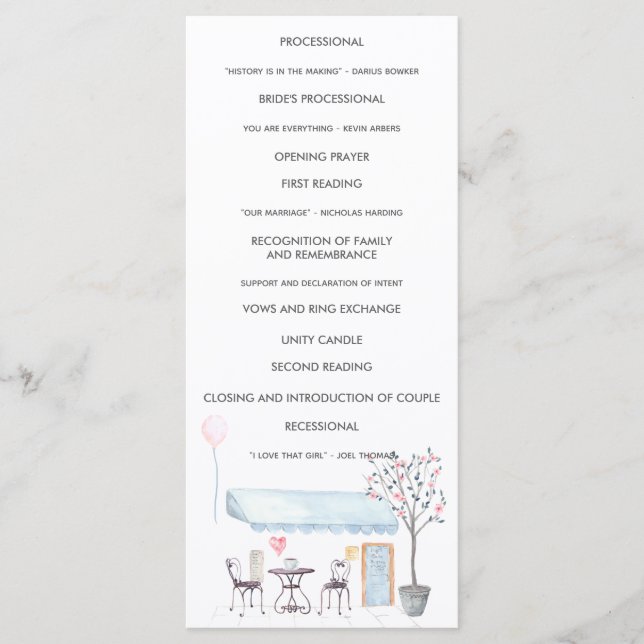 Programa de Cerimônia de Casamento em Aquarela Par (Frente)