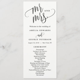 Programa de Cerimônia de Casamento em Caligrafia