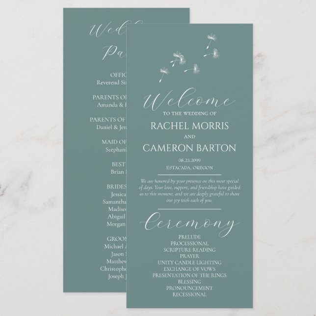 Programa de Cerimônia de Casamento Fantasia de Den (Frente/Verso)