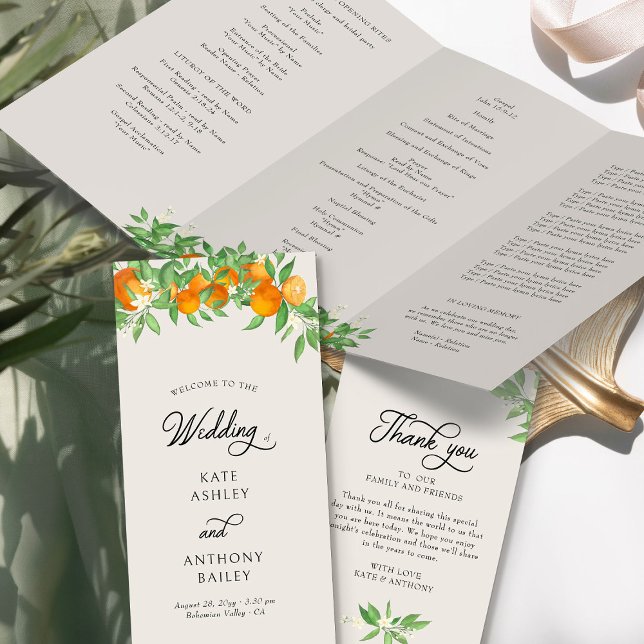 Programa de Cerimônia de Casamento Flor de Laranje (Wedding Program from the Orange Blossom Wedding Collection by Darling & May)