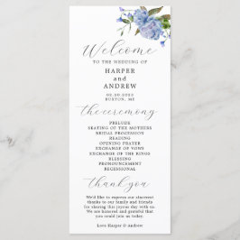 Programa de Cerimônia de Casamento Floral Azul