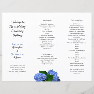 Programa de Cerimônia de Casamento Floral Azul Dob