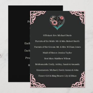 Programa de Cerimônia de Casamento Floral Coração