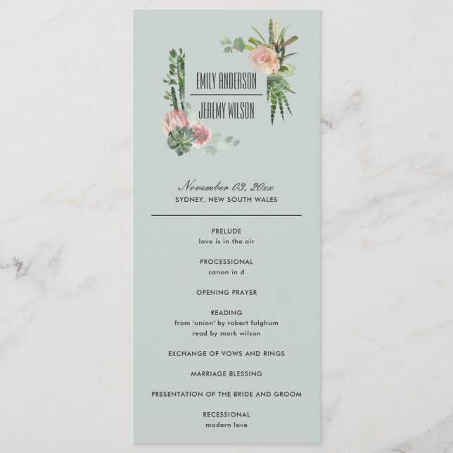PROGRAMA DE CERIMÔNIA DE CASAMENTO FLORAL DE TINTA (Frente)