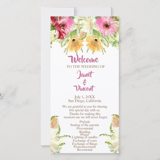 Programa de Cerimônia de Casamento Floral de Wildf (Frente)