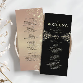 Programa de Cerimônia de Casamento Floral Dourado 