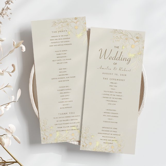 Programa de Cerimônia de Casamento Floral Dourado  (Criador carregado)