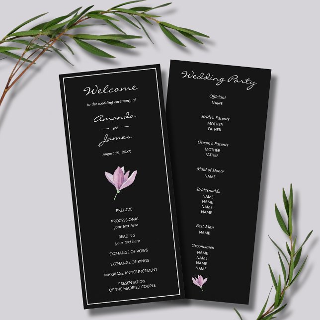 Programa de Cerimônia de Casamento Floral em Púrpu (Purple Floral Wedding Ceremony Programs)
