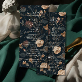 Programa de Cerimônia de Casamento Floral Preto Co