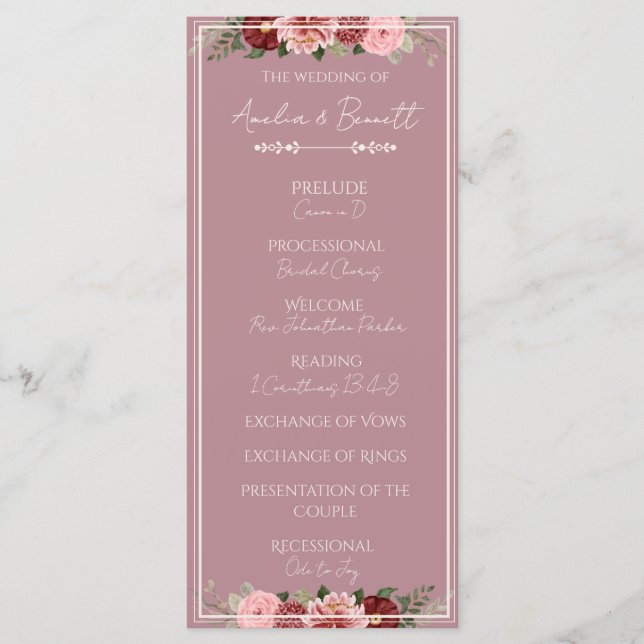 Programa de Cerimônia de Casamento Floral Rosa Emp (Frente)
