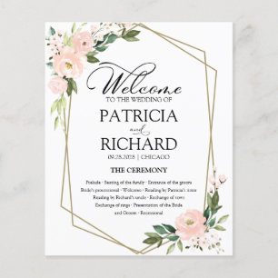 Programa de Cerimônia de Casamento Floral Rosa Sua