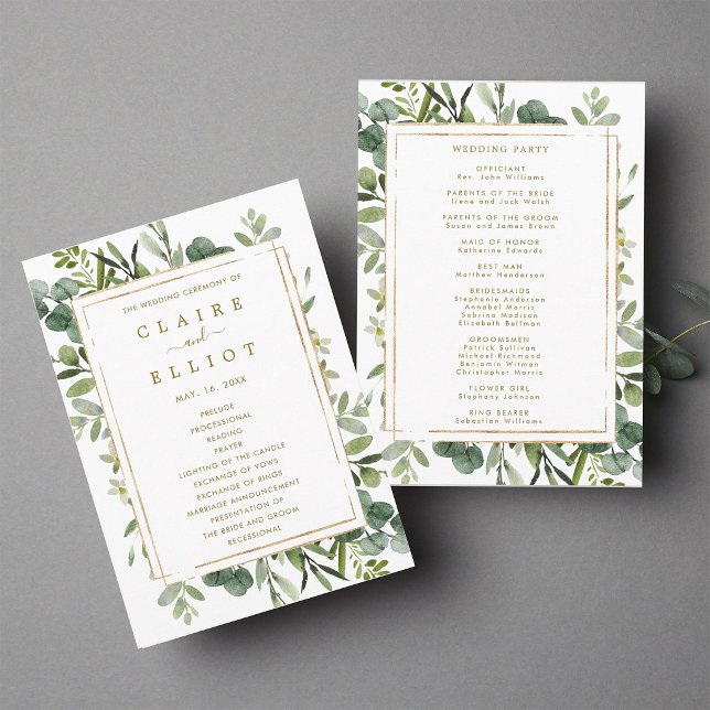 Programa de Cerimônia de Casamento Folhagem Botâni (Front & Back)