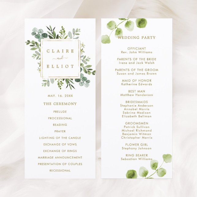 Programa de Cerimônia de Casamento Folhagem Botâni (Front & Back)