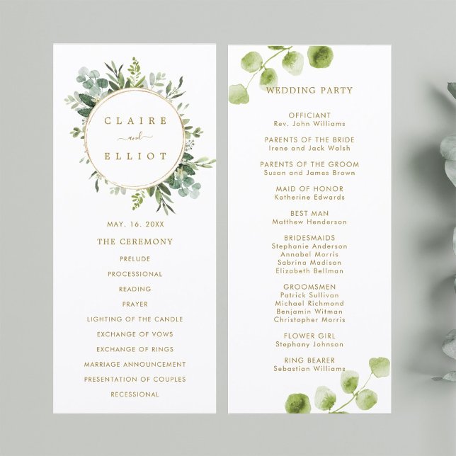 Programa de Cerimônia de Casamento Folhagem Botâni (Front & Back)
