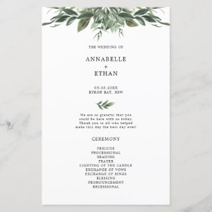 Programa de Cerimônia de Casamento Foliage Leaf