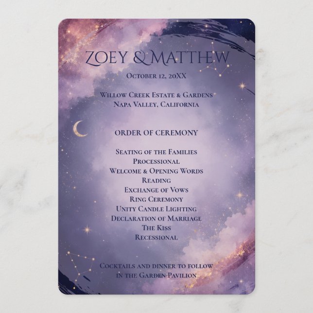 Programa de Cerimônia de Casamento Lua Celestial (Frente)