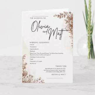 Programa de Cerimônia de Casamento – Marrom Floral