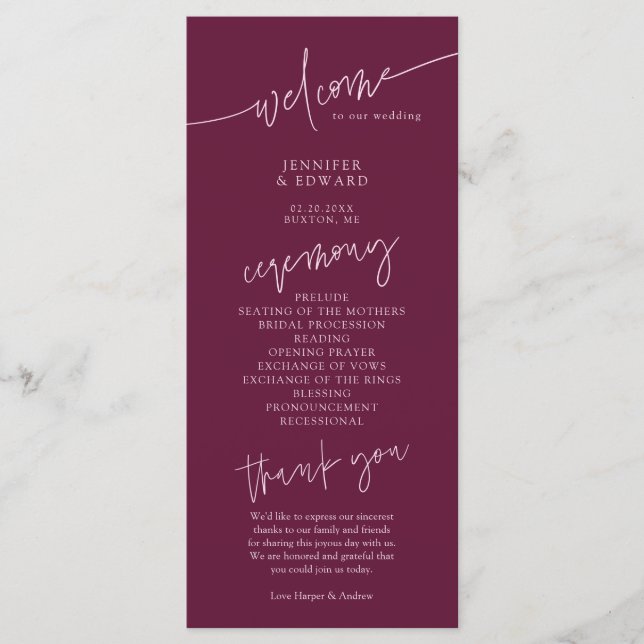 Programa de Cerimônia de Casamento Minimalista de  (Frente)