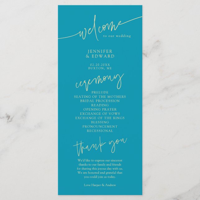 Programa de Cerimônia de Casamento Minimalista em  (Frente)