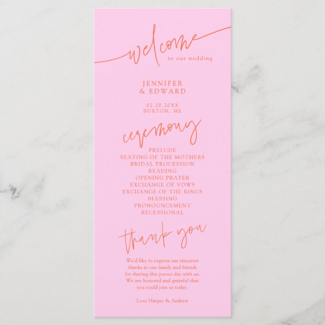 Programa de Cerimônia de Casamento Minimalista Lar (Frente)