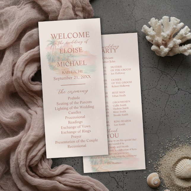 Programa de Cerimônia de Casamento na Ilha do Pôr  (Tropical Sunset Island Wedding Ceremony Program)