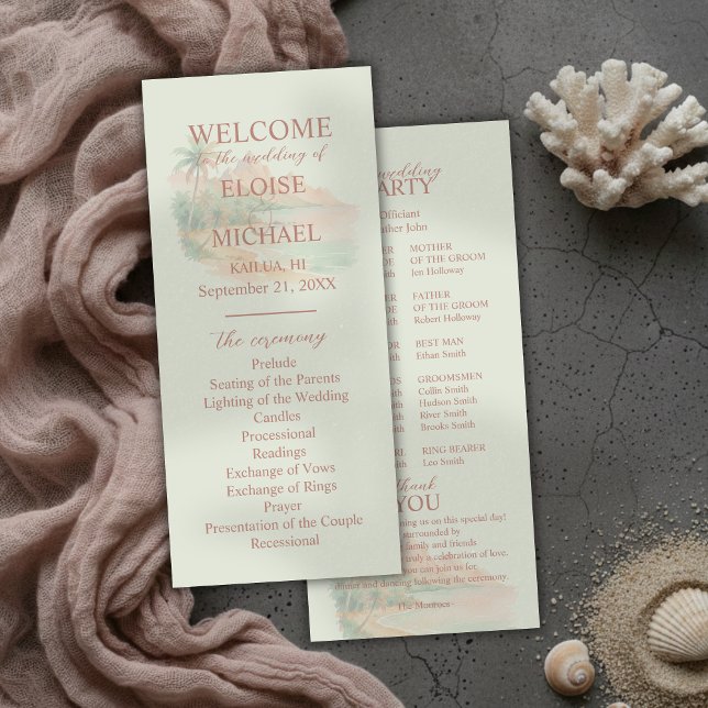 Programa de Cerimônia de Casamento na Ilha do Pôr  (Tropical Sunset Island Wedding Ceremony Program)