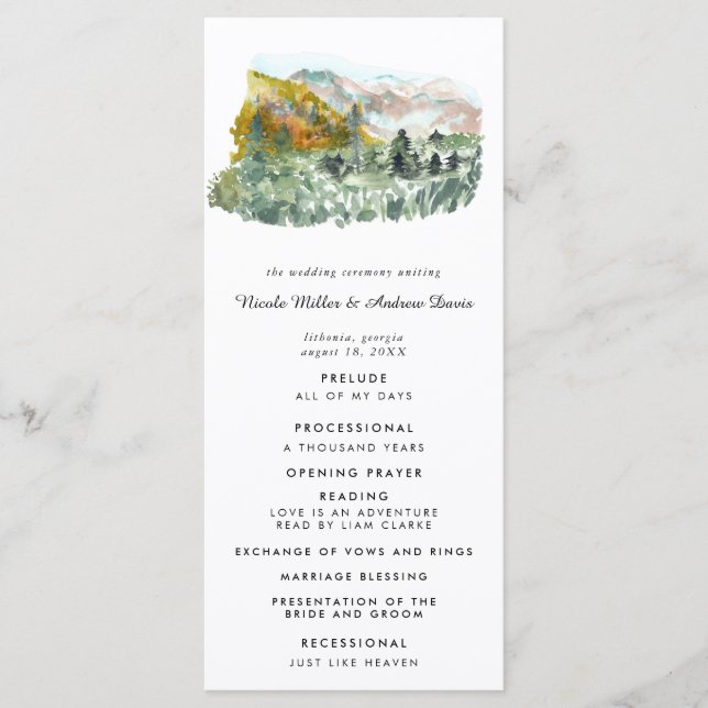 Programa de Cerimônia de Casamento no Bosque Outon (Frente)