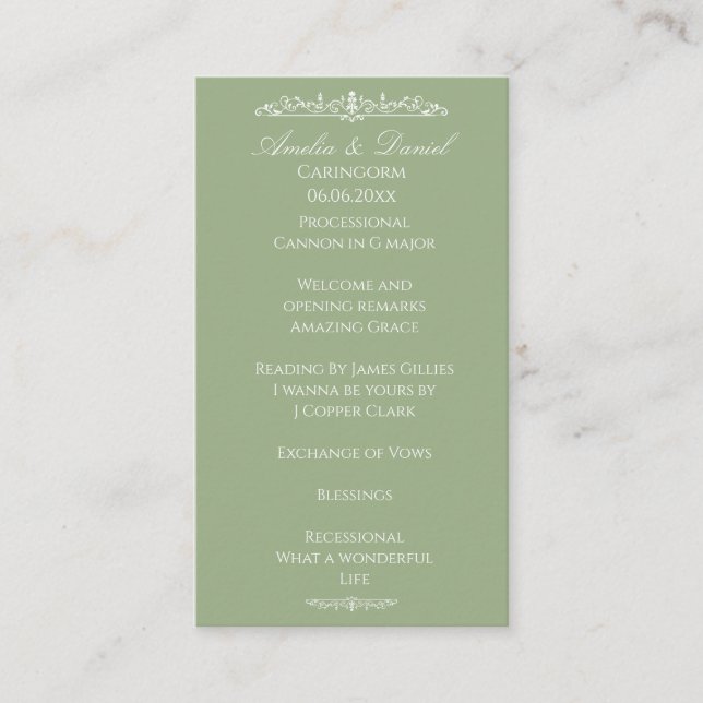 Programa de Cerimônia de Casamento Regency Green (Frente)