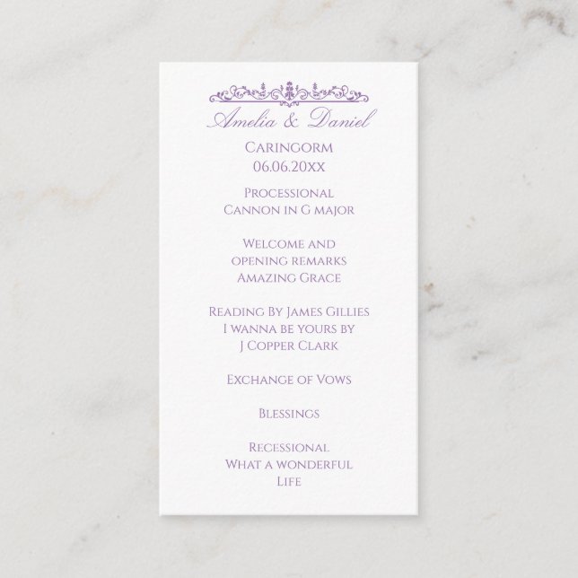 Programa de Cerimônia de Casamento Regency Purple (Frente)