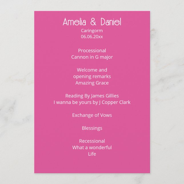Programa de Cerimônia de Casamento Rosa Framboesa (Frente)