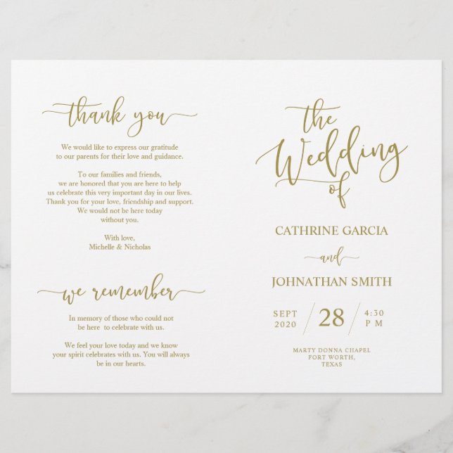 Programa de Cerimônia de Casamento, Script Elegant (Frente)