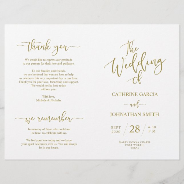 Programa de Cerimônia de Casamento, Script Elegant (Frente)