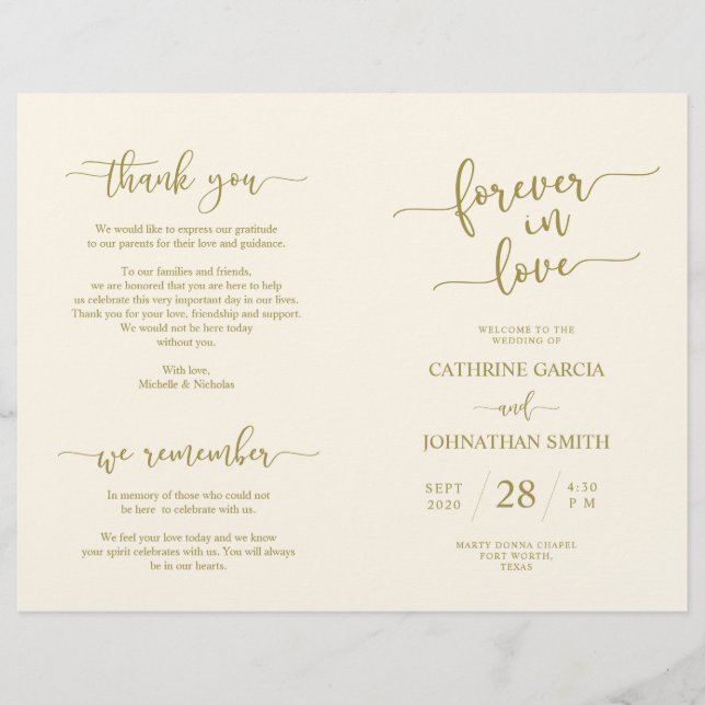 Programa de Cerimônia de Casamento, Script Elegant (Frente)