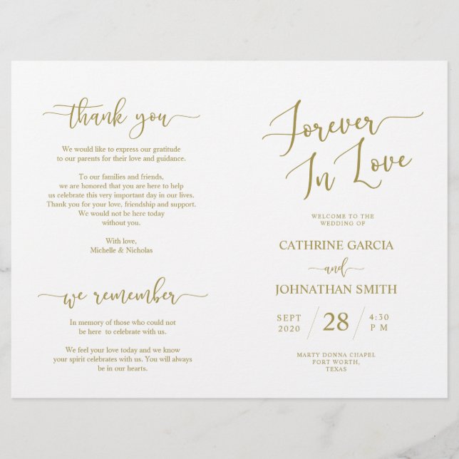 Programa de Cerimônia de Casamento, Script Elegant (Frente)