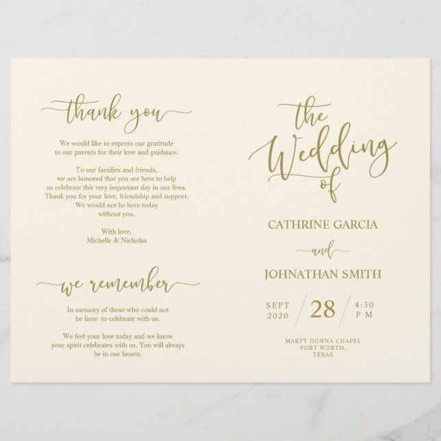 Programa de Cerimônia de Casamento, Script Elegant (Frente)