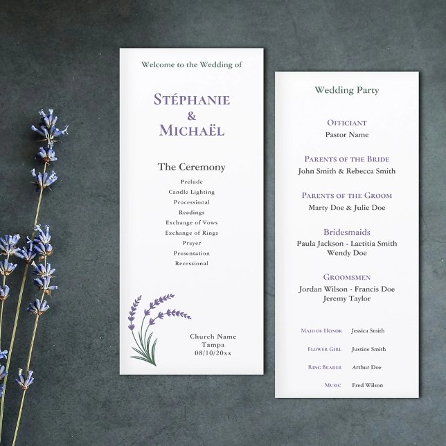 Programa de Cerimônia de Casamento Simples Lavanda (Simple Lavender Wedding Ceremony Program)