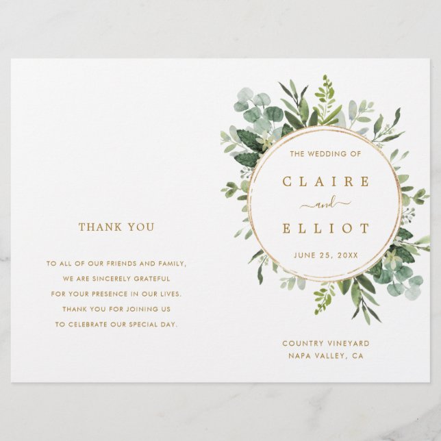 Programa de Cerimônia de Casamento Verde Dourado B (Frente)