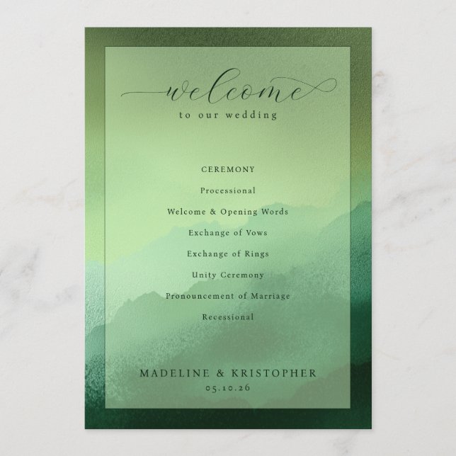 Programa de Cerimônia de Casamento Verde Sereno (Frente)
