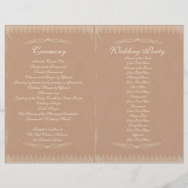 Programa de Cerimônia de casamento vintage (Frente)