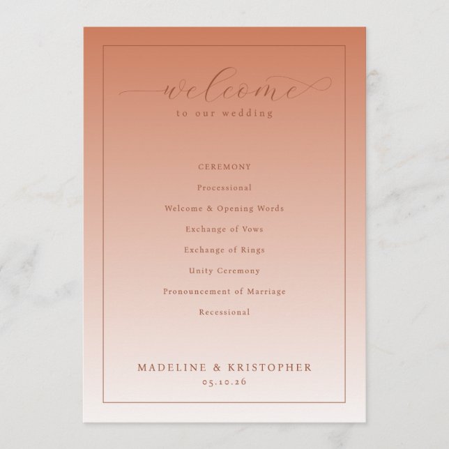 Programa de Cerimônia de Casamento Warm Peach (Frente)