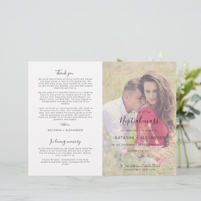 Programa de Cerimônia de Missa de Casamento Católi (Em pé/Frente)
