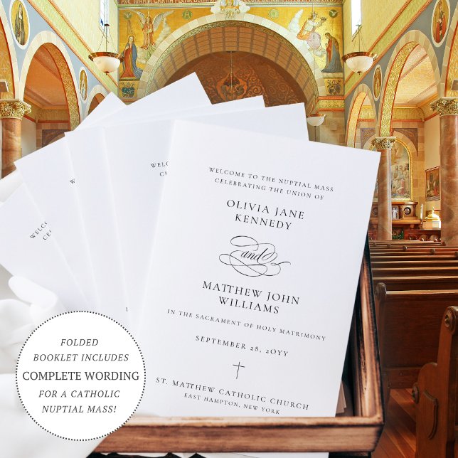 Programa de Cerimônia de Missa de Casamento Católi (Criador carregado)
