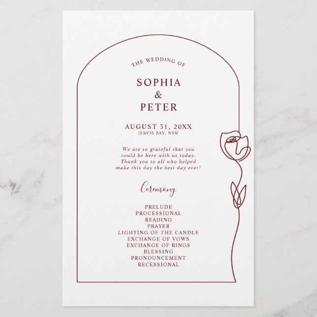 Programa de Cerimônia de Rosa de Linha Whimsical (Frente)