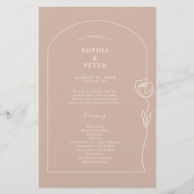 Programa de Cerimônia de Rosa de Linha Whimsical (Frente)