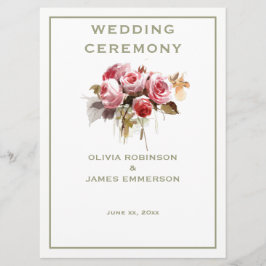 Programa de Cerimônia de Rosas de Aquarela Antigos