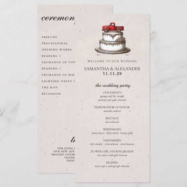Programa de Cerimônia do Caminhão Vintage Vermelho (Frente/Verso)