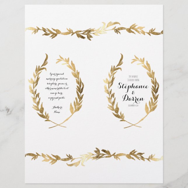 Programa de Cerimônia Dourada Olive Laurel Leaf Wr (Frente)