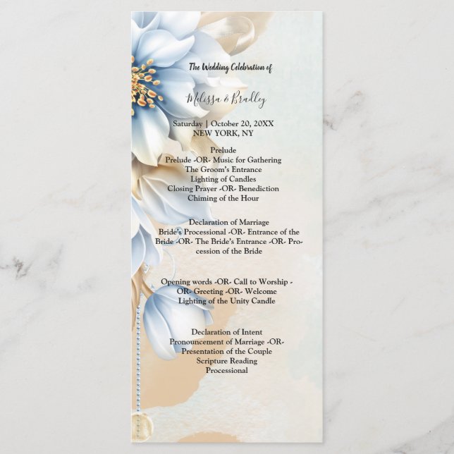 Programa de Cerimônia Floral Azul Vintage (Frente)