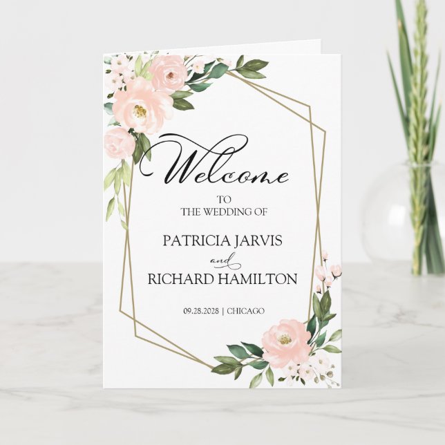 Programa de Cerimônia Floral de Casamento Rosa Blu (Frente)